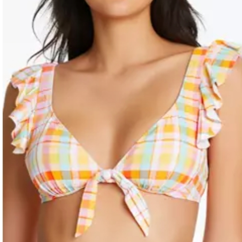 NWT Bleu Rod BeAtTie Women Square Ruffle Off Shoulder Bra Swim Bikini sz 6